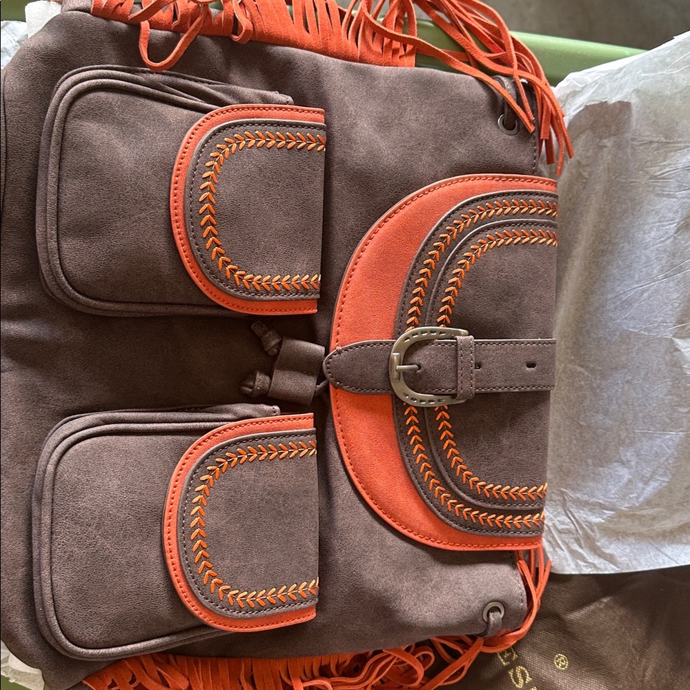 Montana West Dark Brown and Orange Backpack Set - Picture 6 of 11
